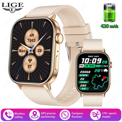LIGE 2026 For Android IOS GPS Smart Watch Women 2.01" HD Screen Heart Rate Bluetooth Call Compass IP68 Waterproof Men Smartwatch