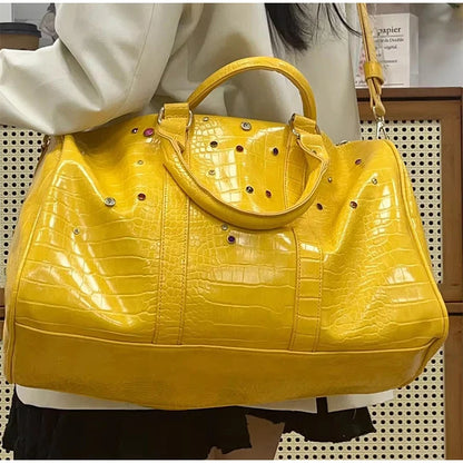 Luxury Large-capacity Travel Handbag For Women Versatile Crocodile Pattern Crossbody Bag Fashion Diamond Design Commuter Bag