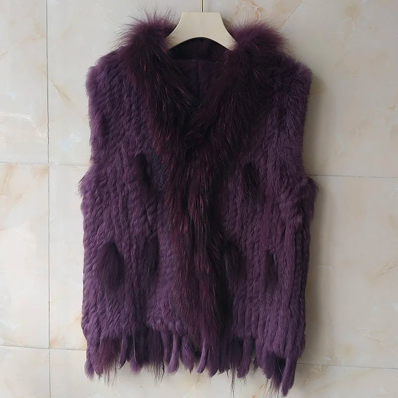 HSPL Sleeveless Women Fashion Fur Vest Knit Waistcoat For Lady For 2018 Spring Real Rabbit Fur Female Vests Black  Waistcoat