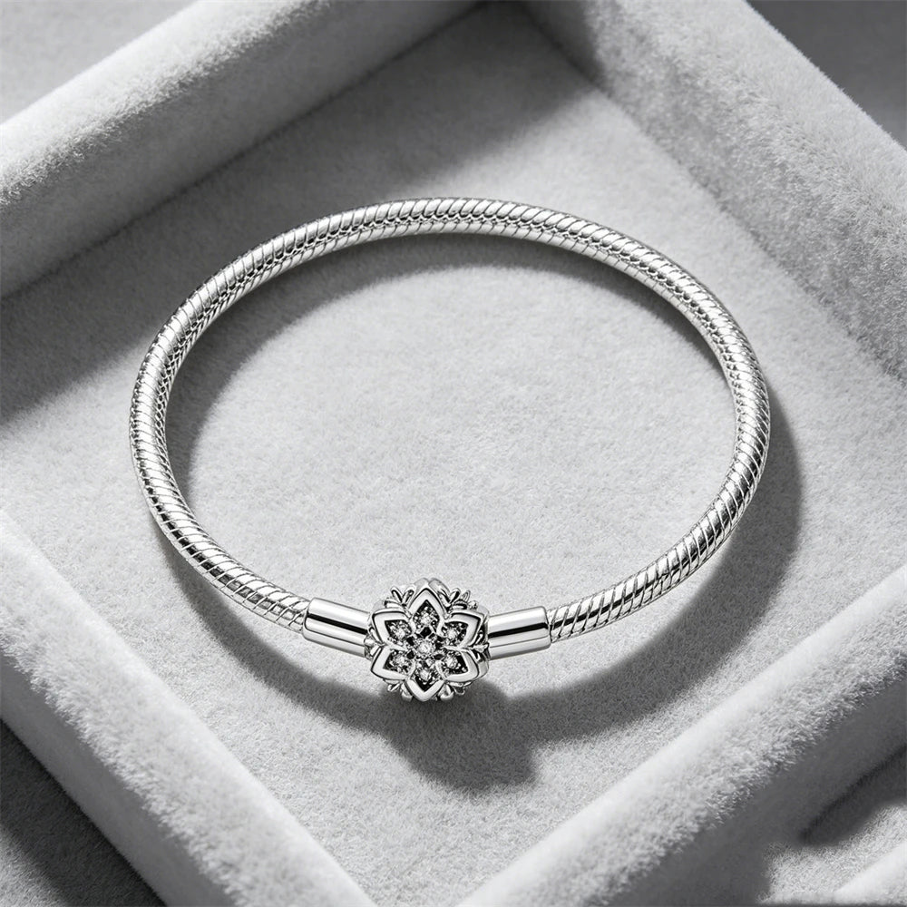 2026 Hot Selling 925 Silver Heart Shaped Buckle Snake Chain Sparkling Zircon Original Bracelet Women Fashionable Luxury Jewelry