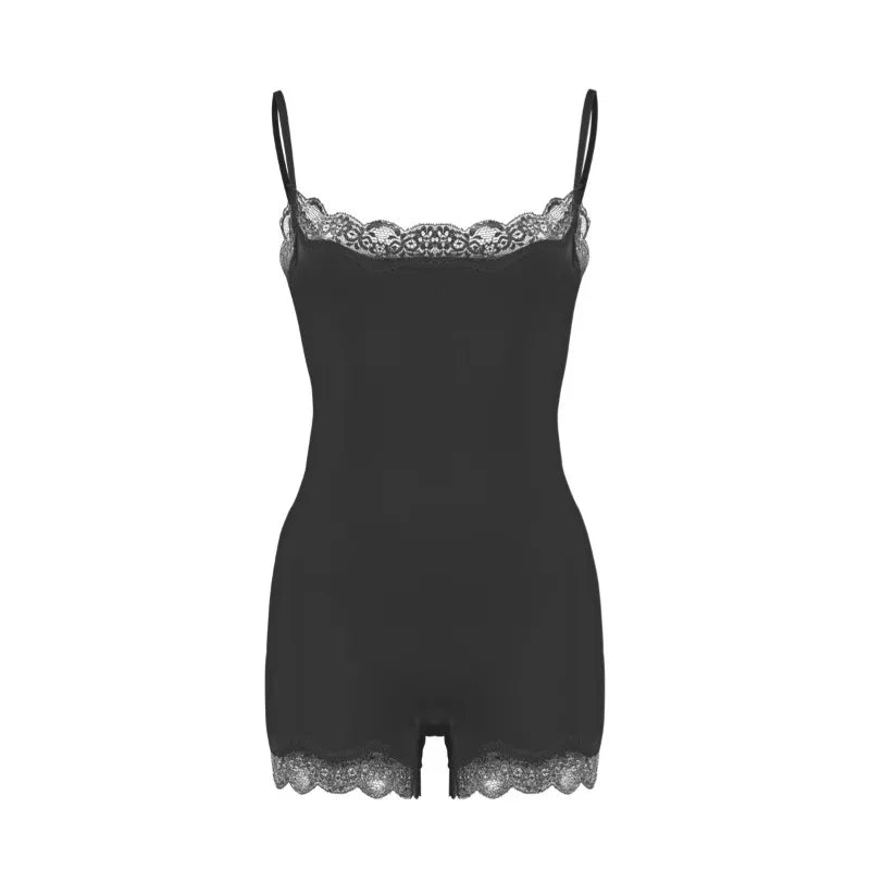 Lace Patchwork Cami Playsuit Women Sexy Backless Sleeveless Romper Solid Color Y2K Streetwear Casual Loungewear Outfit