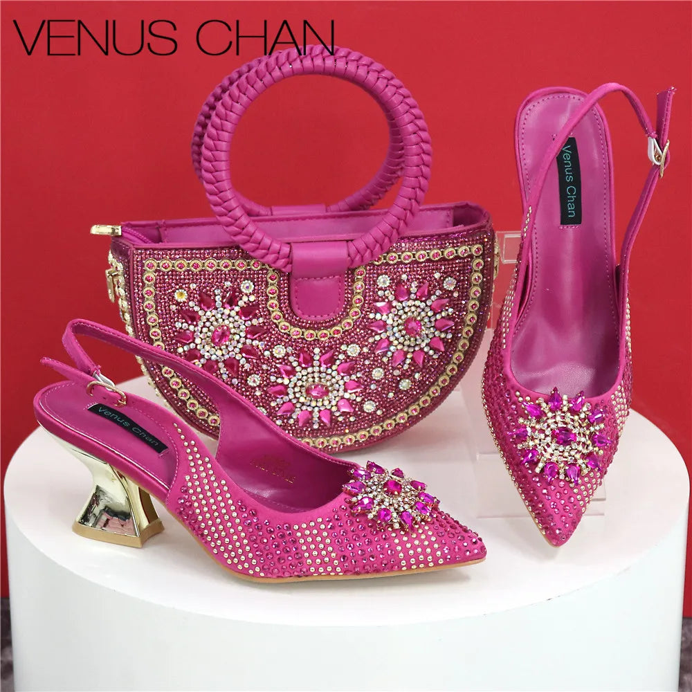 Italian Design Evening Shoes And Bag Paired With Handmade Petal Clutches Pointed Toe High-Heel Shoes For Women Party Shoes