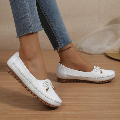 Goreyodoly Womens Casual Slip On Flats Woven Pattern Bow Breathable Lightweight Comfortable Daily Walking Shoes