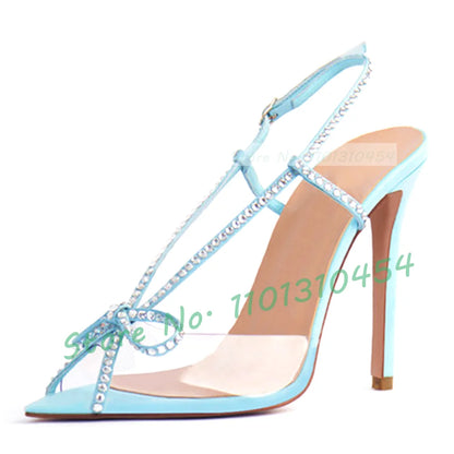 Crystal Bow Slingback Sandals Women Sweet Luxury See-through Pvc High Heels Shoes Summer Peep Toe Elegant Party Clear Pumps