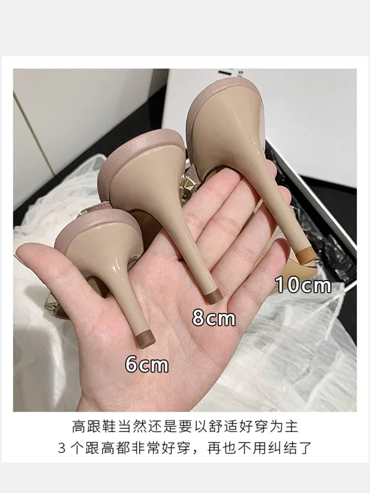 Heeled Sandals Summer Luxury Brand Rivets Women Slippers Fashion Leather Slingbacks Heels Slippers Designer Party Prom Shoes