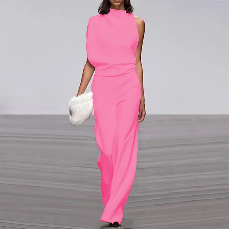Fashion Sleeveless Solid Backless Jumpsuit Women 2025 Summer Stand Collar Elegant Lady Temperament White Jumpsuits Women's