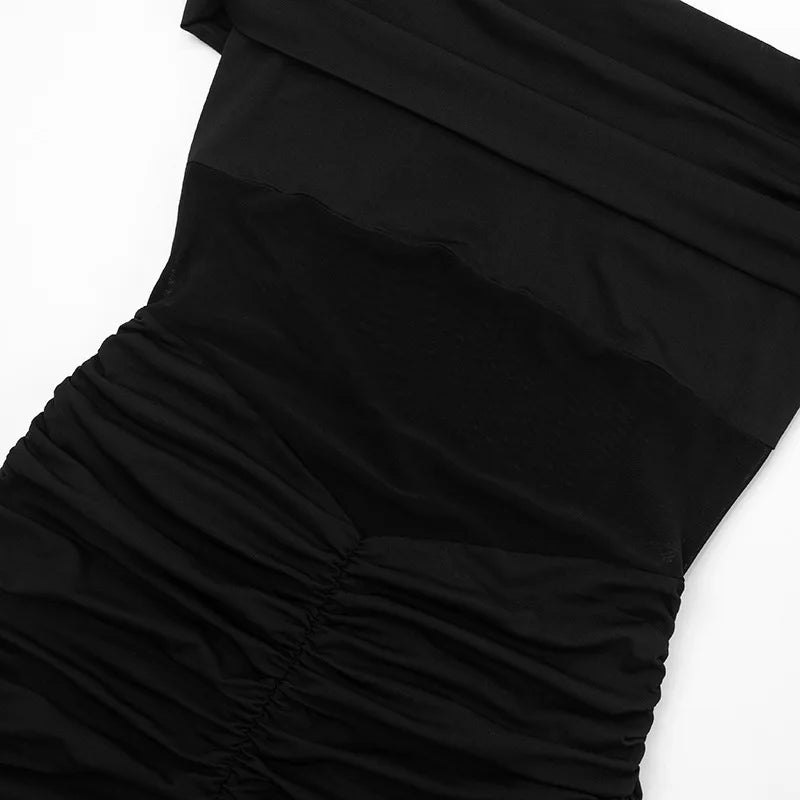ANJAMANOR Splicing Mesh See Through Black Sexy Off Shoulder Romper Jumpsuit Woman Clothing Clubwear New Arrivals 2025 D85-BG19