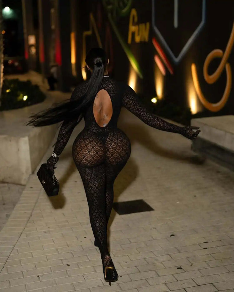 Women Long Jumpsuit Black Sexy bodysuit Night Club see through stockings tightfitting party suit seductive style Fast Shipping