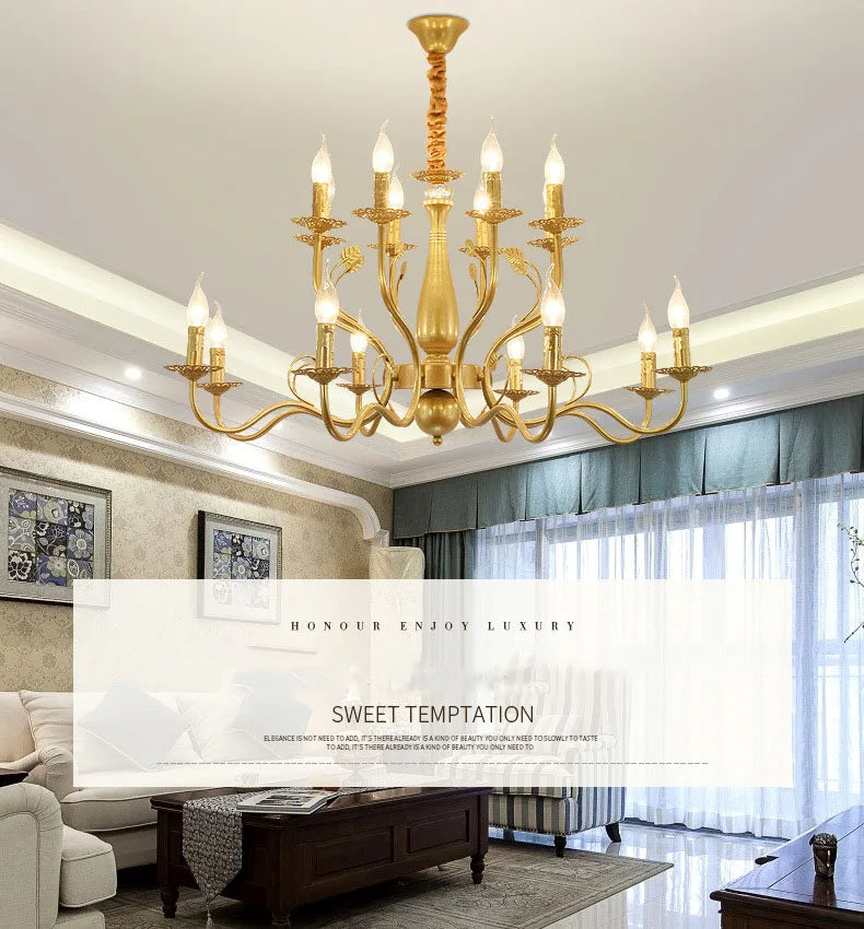 2022 modern black/gold wrought iron candle light retro Europe and America 6 12 16 lights chandelier dining room chandelier
