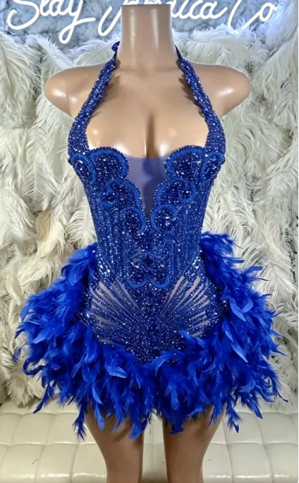Glitter Pink Crystal Short Prom Dress For Black Girl Homecoming Senior Cocktail Dress Birthday Party Gown Feathers Customized