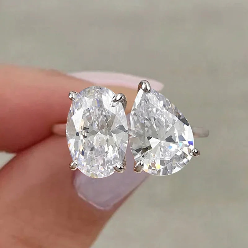 OEVAS Two Stones Pear Cut Moissanite Rings S925 Silver Plated 18K Gold Toi Et Moi Wedding Band For Women Engagement Fine Jewelry