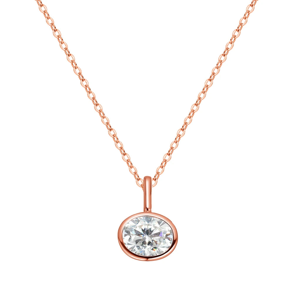 Bezel Set 2-4Carat East West Oval Cut Moissanite Pendant Necklace for Women S925 Silver 18k Gold Plated Neck Chain Jewelry Gift