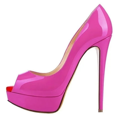 Women Pumps Sexy Platform Peep Toe 14cm Extremely High Heels Woman  Patent Leather Nighclub Red Wedding Shoes Gradient Stiletto