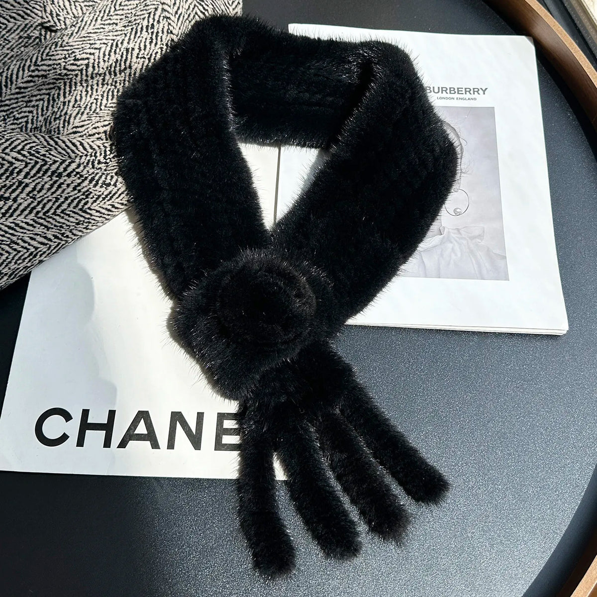 Real Mink Fur Warm Scarf For Women Cross Double-sided Style Knitted Design New Fashion Elegant Mink Fur Accessories Scarves