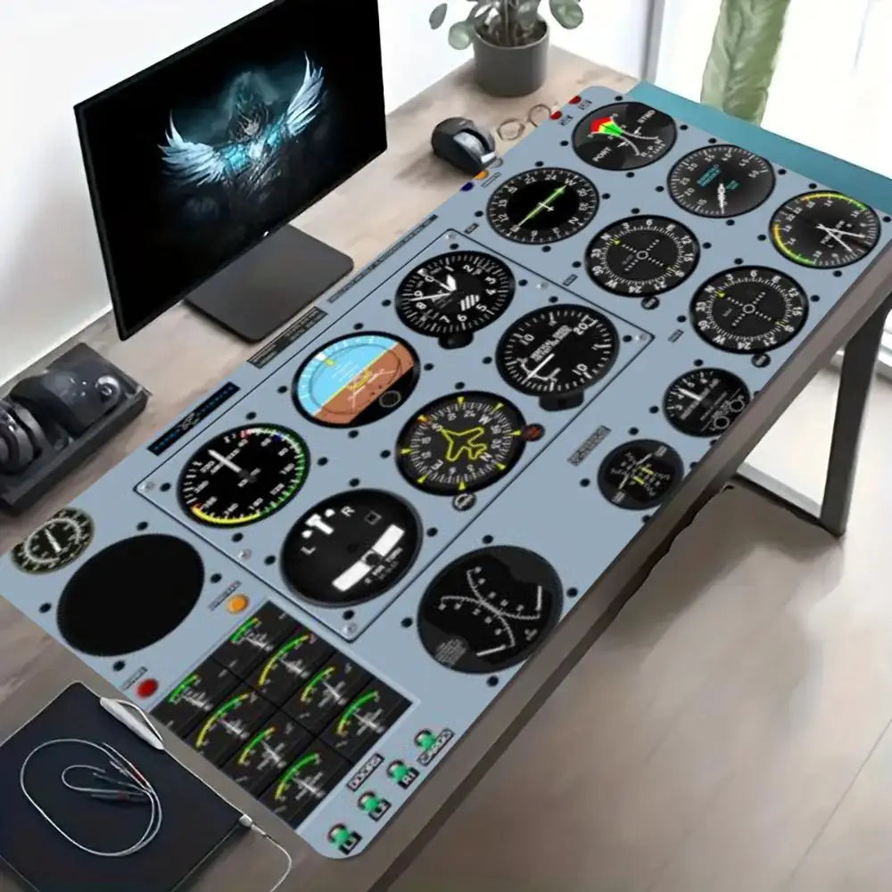 XXL Extended Gaming Mouse Pad Aircraft Cockpit Print Non Slip Stitched Edge Rubber Base Desk Mat Keyboard Carpet PC Laptop