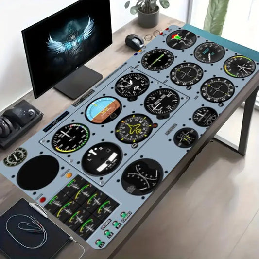 XXL Extended Gaming Mouse Pad Aircraft Cockpit Print Non Slip Stitched Edge Rubber Base Desk Mat Keyboard Carpet PC Laptop