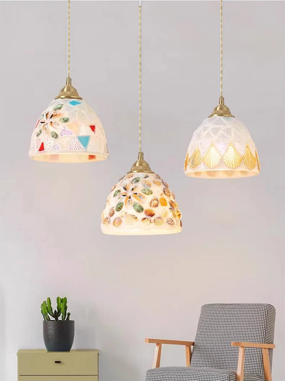 Glass Ceiling Chandelier Creative Sea Shell Lampshade Bedroom Bedside Hanging Lamp Interior Decoration Lighting Pendant Lights