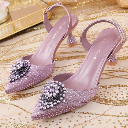 2025 Women's Taro Purple High Heels - Italy-Inspired Rhinestone Pointed-Toe Design for Gorgeous Parties | Plus Size Available