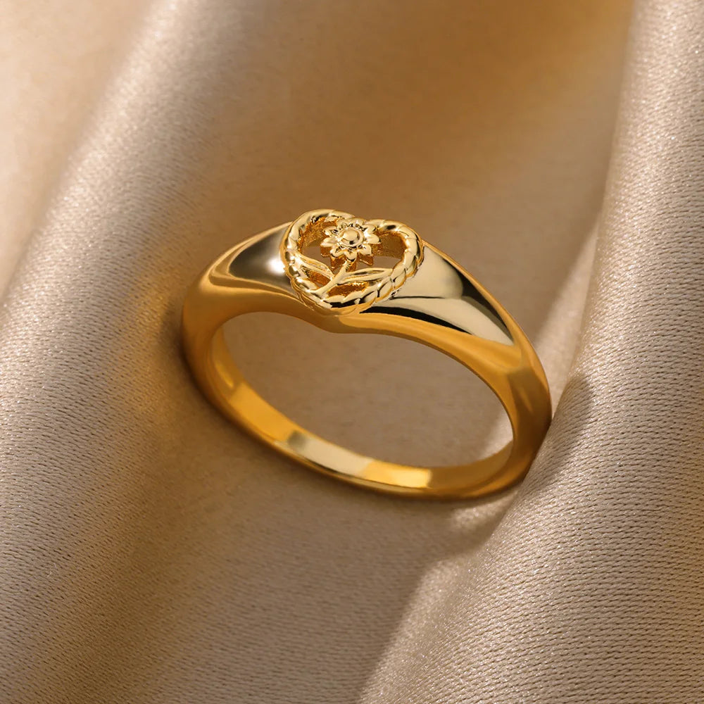 Luxury Zircon Geometric Rings For Women Stainless Steel Gold Color Open Ring Trendy Wedding Party Aesthetic Jewerly Gift Femme