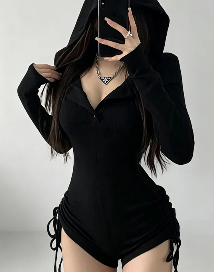 American Style Casual Hooded Jumpsuit High Waist Long Sleeve Yoga Suit Women's Slimming Outerwear Fitness Clothes Tight Body