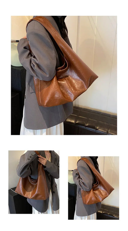 Large Capacity PU Leather Hobo Underarm Bags Autumn Winter Shoulder Bag for Women 2026 New Trend Y2K Handbags and Purses Tote