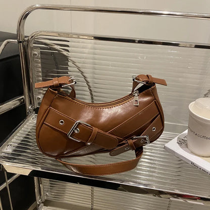 Y2K VintagePULeather WomenShoulderBag Small Crossbody Bag for Women Fashion Ladies Underarm Bag Clutch Purse Female Handbag