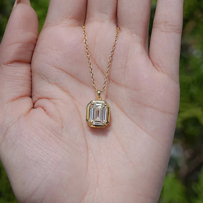 OXTAO Minimalist Moissanite Solitaire Pendant Necklace Emerald Cut D VVS1 for Women 14K Gold Filled Charm Necklace Jewelry Gift