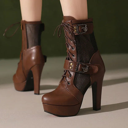 2025 New Lace-up Mesh Summer Boots Women Sexy High Heels Platform Sandals Large Size Women's Custom Boots Female Shoes