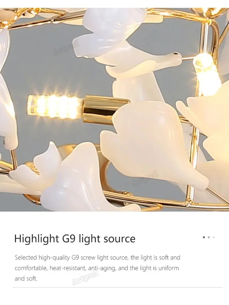 Staircase Ginko Leaf Chandelier Light For High Ceiling Staircase Loft Living Room Hotel Lobby Stairway Luxury Branch Chandeliers
