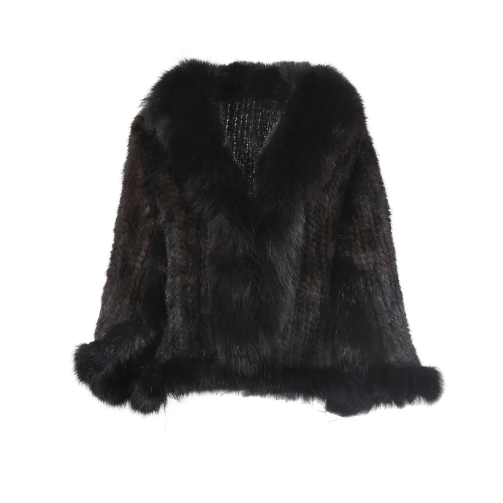 2026 New Real Natural Mink Fur Pashmina Women Fashion Knitted Mink Fur Scarf Lady Real Mink Fur And Fox Fur Collar Poncho Shawl