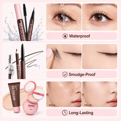 9PCS Makeup Gift Set for Women, All-in-One Lipstick Mascara Eyeliner BB Cream Powder Compact, Travel Beauty Kit for Beginners