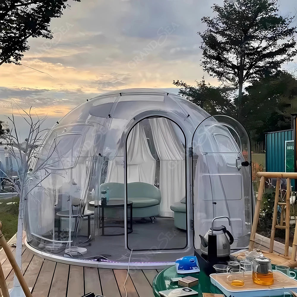 Portable Geodesic Bubble Dome, Transparent Polycarbonate Glamping Tent, Luxury Igloo Shelter for Outdoor Camping Garden Family