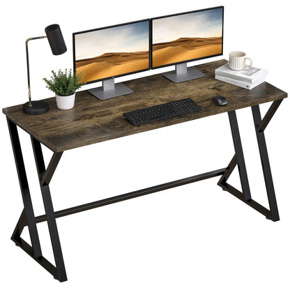 Industrial Z‑Frame Computer Desk 55.1", Rustic Wood Grain Writing Desk with Matte Black Metal Base, 132 Lbs Capacity Home Office Workstation for Bedroom Office