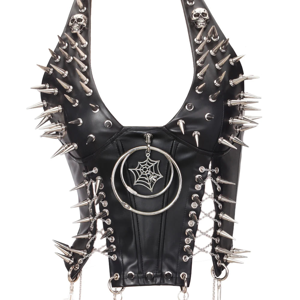 Goth Top Y2K Clothes Women's Tanks Emo Clothing Gothic Boho Tops with Spikes Punk Rock Teens Festival Spiked Bra Grunge T Shirt