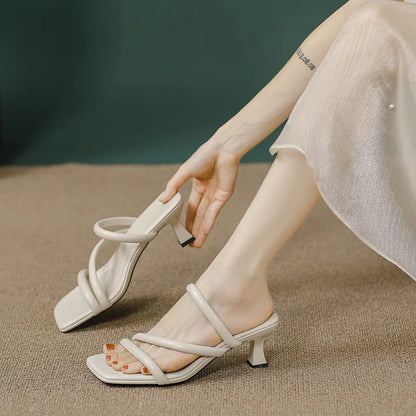 Elegant Ladies Glass Tacones Slippers Open Toe Thick Band Sandals Women High Heels Shoes Wedges Open Toe Slides Beach Sandalias