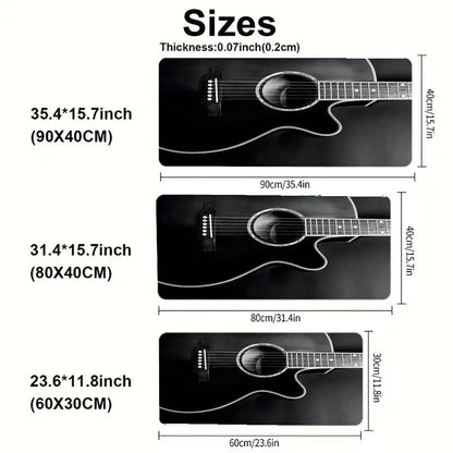 Minimalist Guitar Outline Large Gaming Mouse Pad Non-Slip Rubber Base Black Cool Extended Mouse Mat Music Theme PC Desk Mousepad