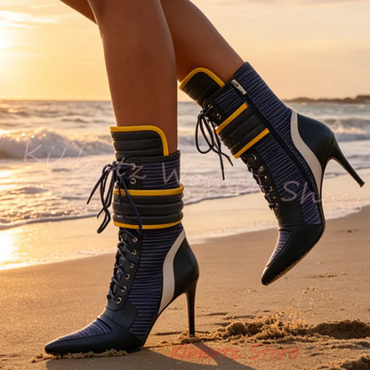 Ankle Sneaker Boots Women High Heels Zip Lace Up Leather Patchwork Sporty Hybrid Fashion Streetwear Party Shoes Elegant Concise