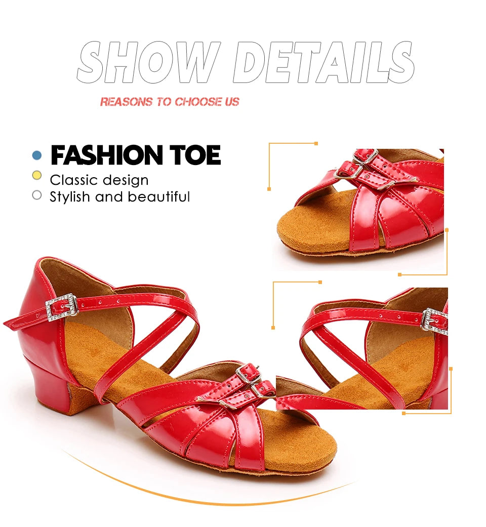 Children Dance Shoes for Girls Women Ballroom Latin Shoes Ladies Modern Tango Dancing Performance Shoes Salsa Sandals 3.5CM Heel