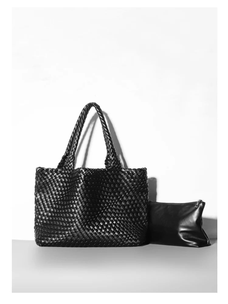 Large-Capacity Designer Knitting Fashion PU Leather Women's Shoulder Bag Handbags for Beach Travel Single-Shoulder Ladies Bag