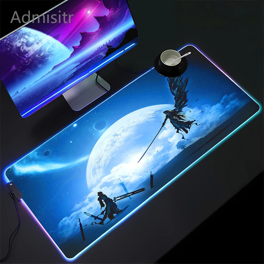RGB Gaming Mousepad Space Mouse Mats LED Large Gamer Mousepads Keyboard Pads Luminous Desk Mat Final Fantasy Mouse Pad Backlit
