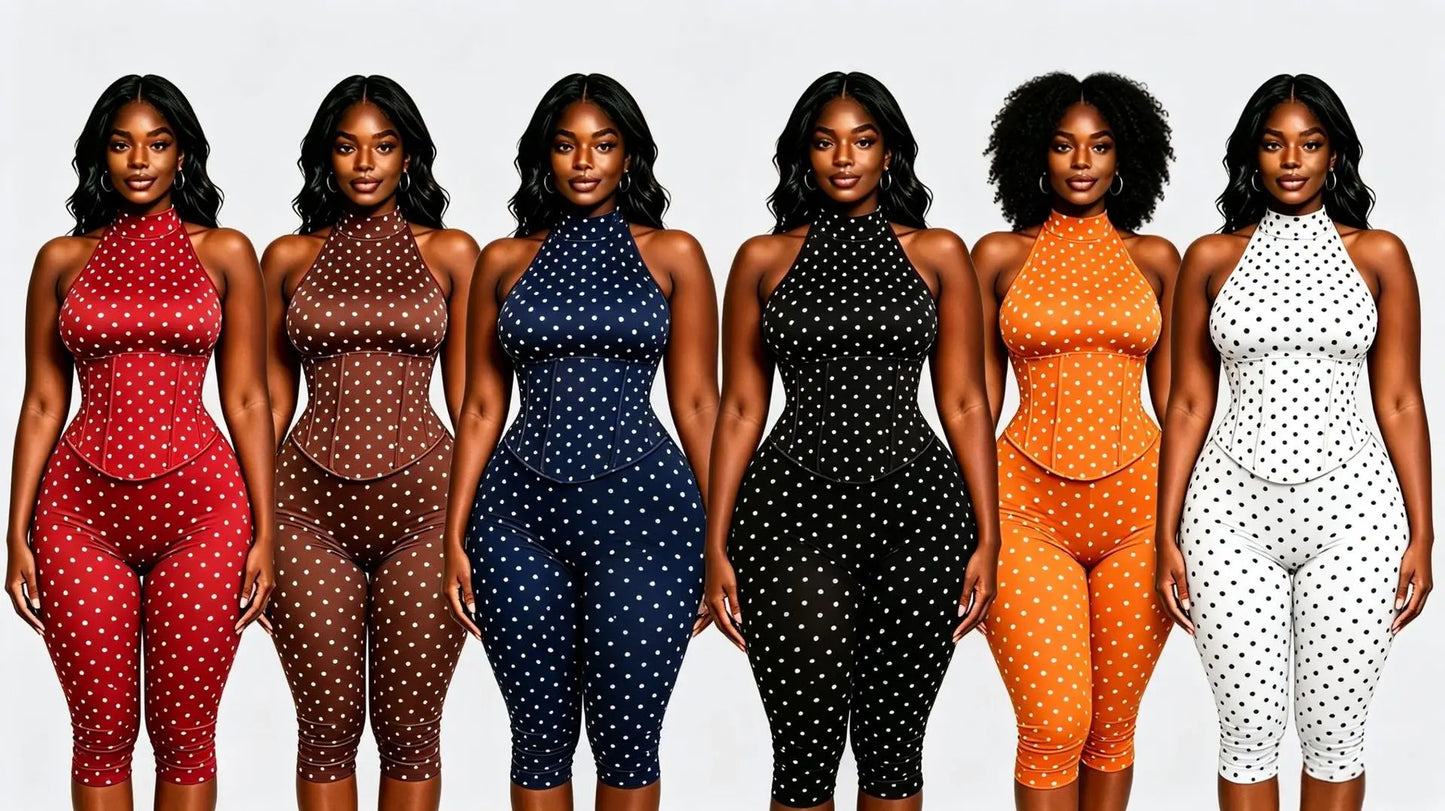 FAGADOER Cute Polka Dot Bodycon Rompers Hot Girl Streetwear Lace Up Bandage Corset Halter Jumpsuits Summer Night Club Playsuits