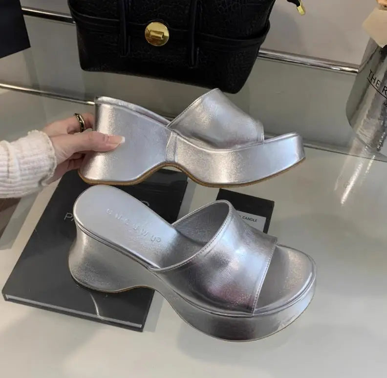 Summer Women's Slippers Fashion Platform Sandals Luxury Leather Casual Slippers High-heele Slippers for Women Open Toe Sandalias