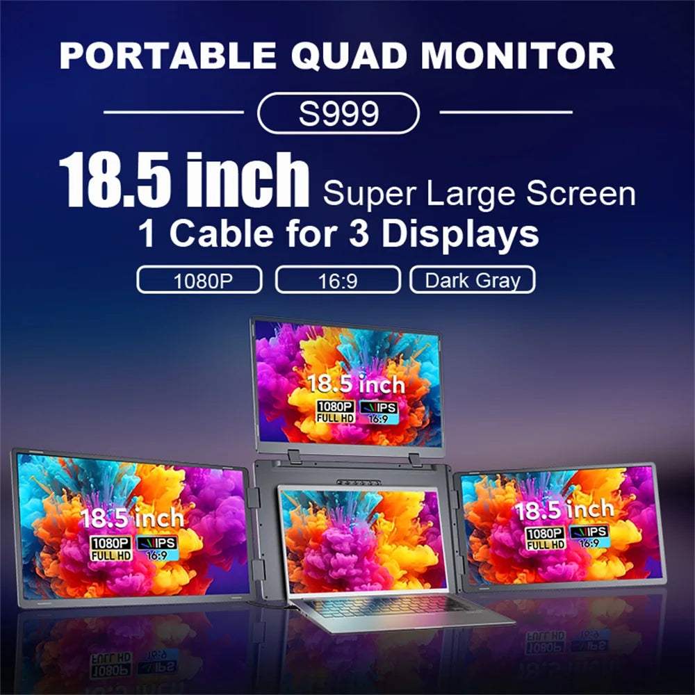 Rospider 18.5 inch Triple Screen Extender 1080P IPS Portable Monitor Gaming Display for 12 to 18 inch Laptop MacBook Windows