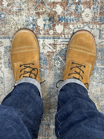 Handmade Solid Color Genuine Leather Hard-Wearing Lace-Up Ankle Boots Retro Male Cow Suede Round Toe Platform High Top Shoes