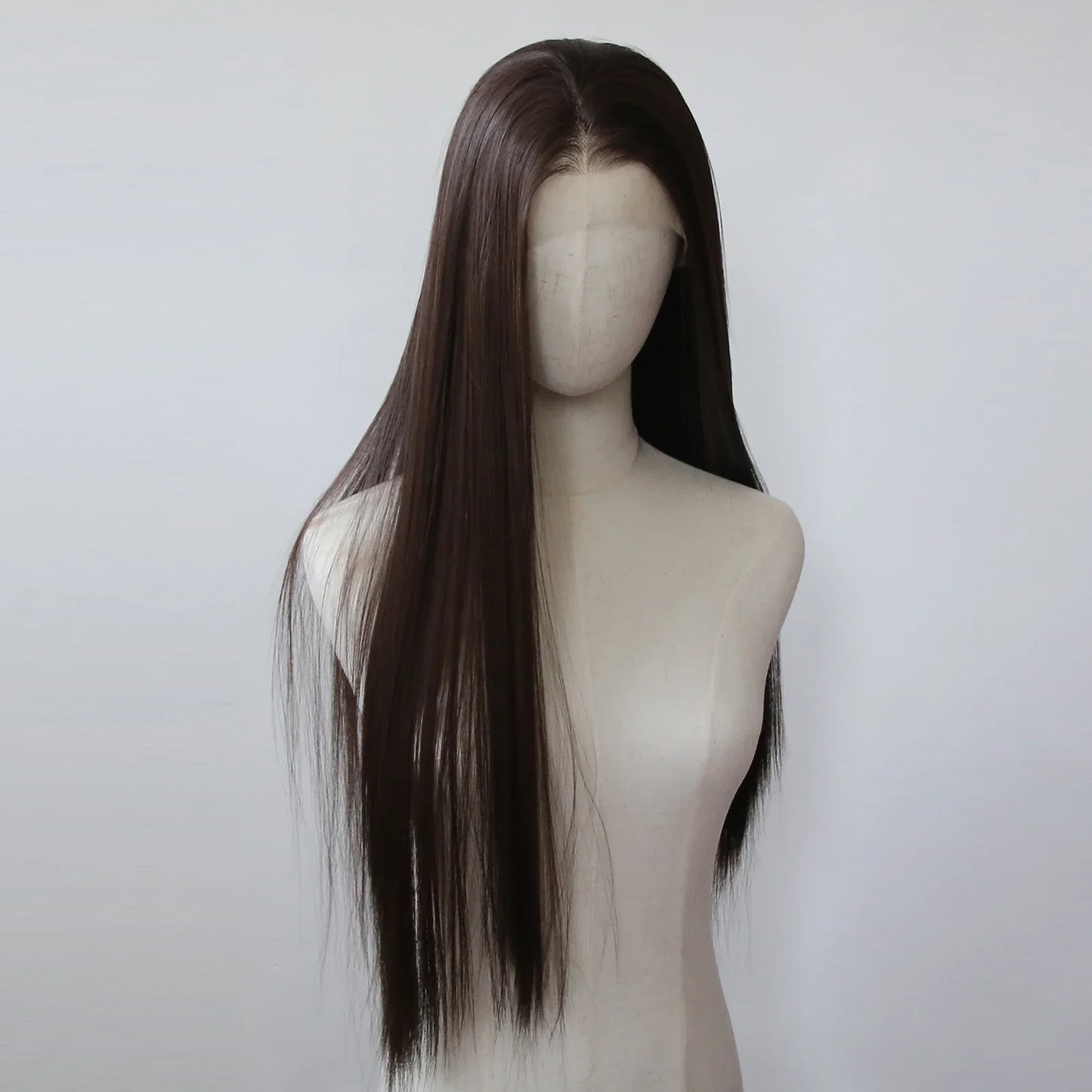 Ashely 13*4 Dark Brown Synthetic Lace Front Wigs Brown Long Straight Lace Front Wig for Women Pre Plucked Natural Hairline