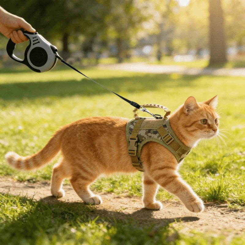 Escape Proof Cat Harness with Retractable Leash Set Adjustable Vest Harness with Handle for Outdoor Walking for Kitten Small Dog