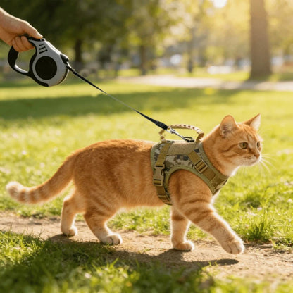 Escape Proof Cat Harness with Retractable Leash Set Adjustable Vest Harness with Handle for Outdoor Walking for Kitten Small Dog