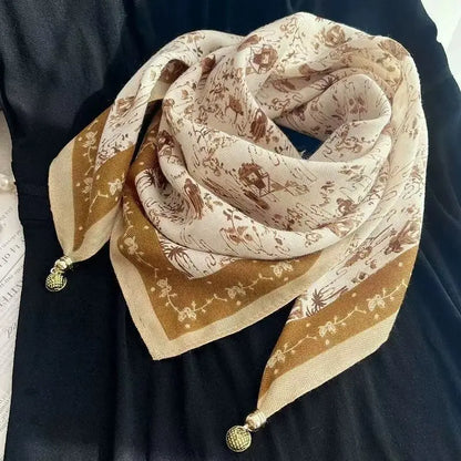 2026 new magnetic buckle silk scarf for women's small square scarf for autumn and winter warmth and cold resistance, fashionabl