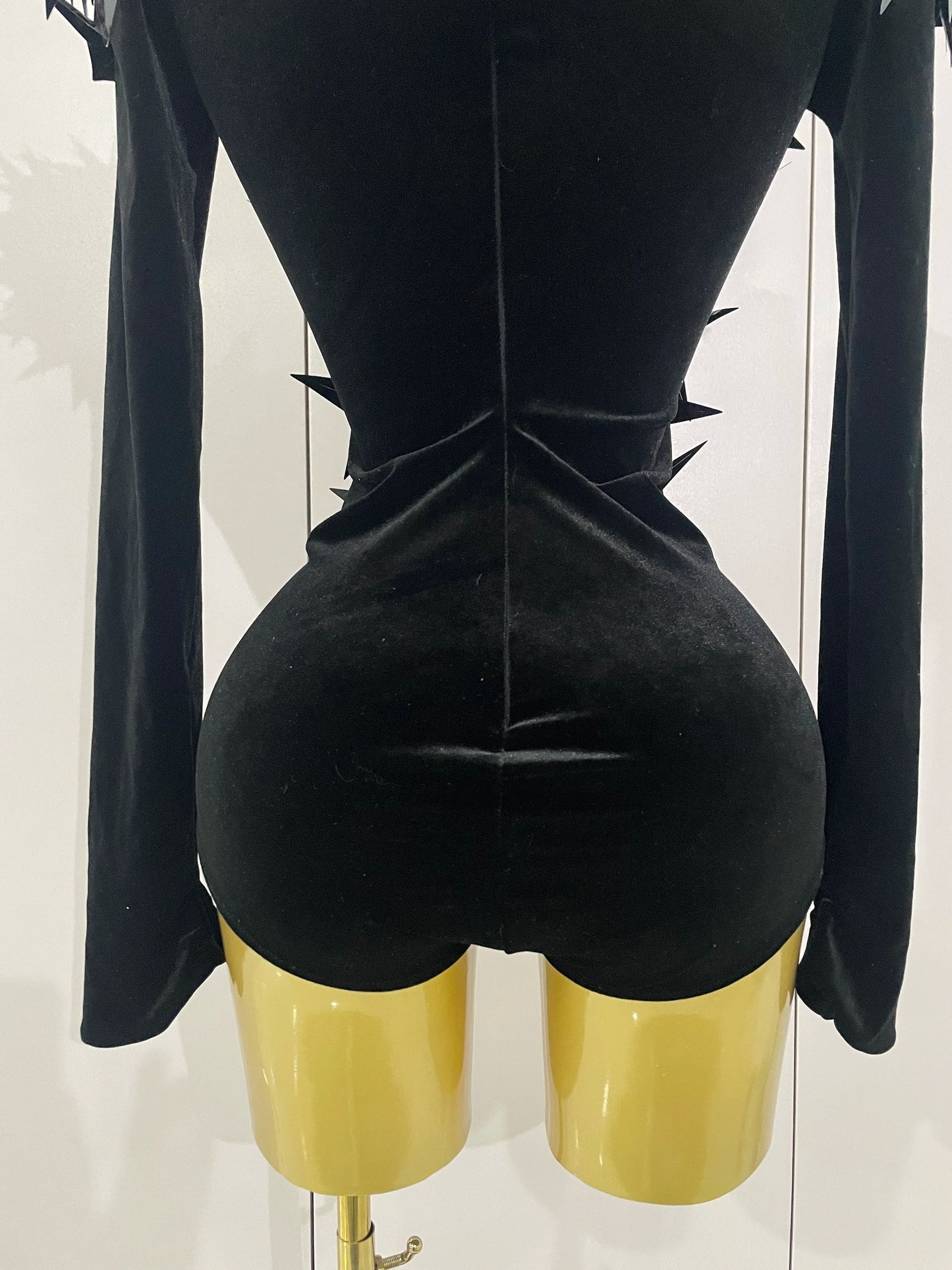 2025 New Shiny Black Rhinestone Velvet Long Sleeve Bodysuit Women Evening Party Club Gala Hosts NightClub Bar Stage Costumes