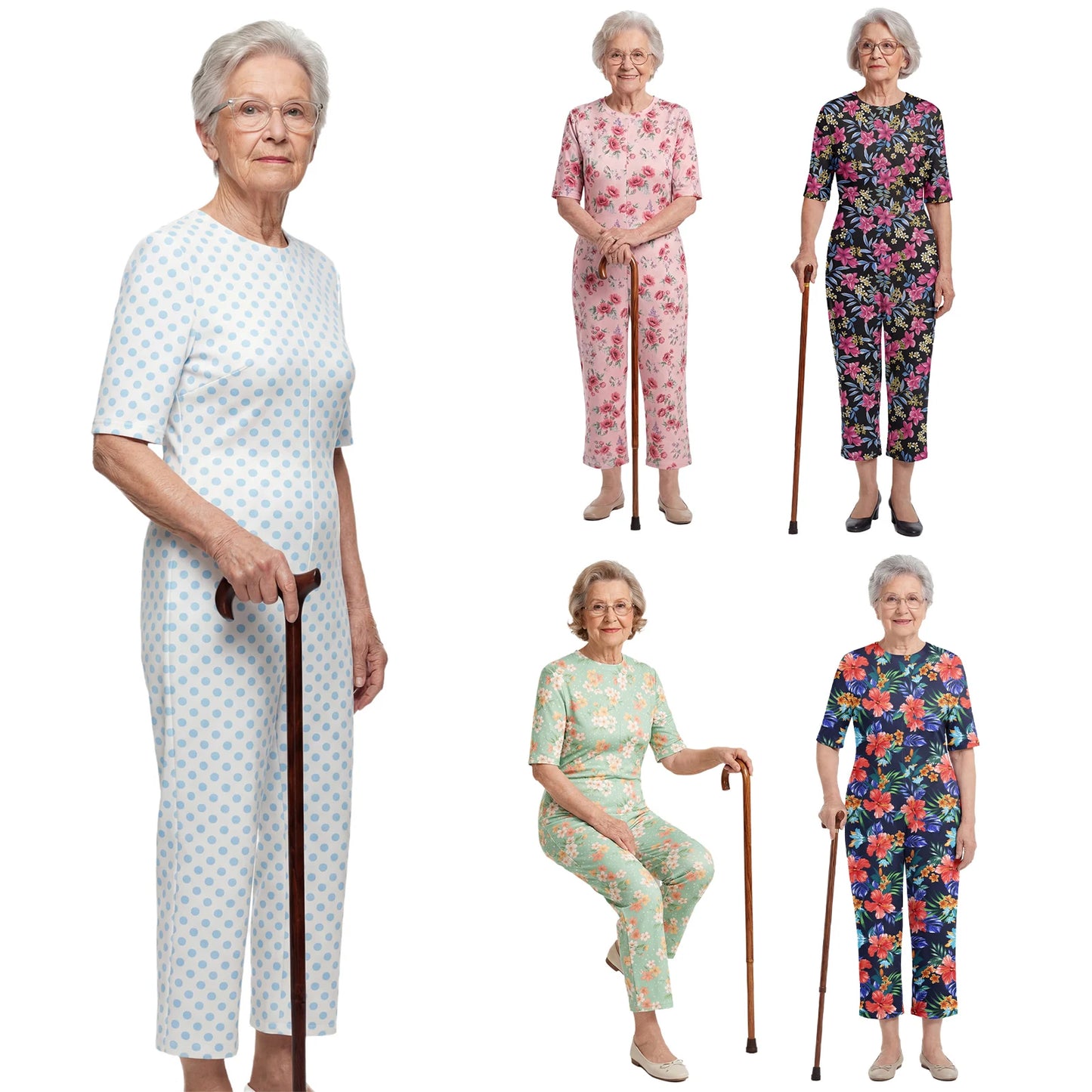 Women Special Need Adaptive Clothing Elderly Alzheimer Dementia Back Zipper Anti-Strip Nursing Jumpsuit Homewear Sleepwear